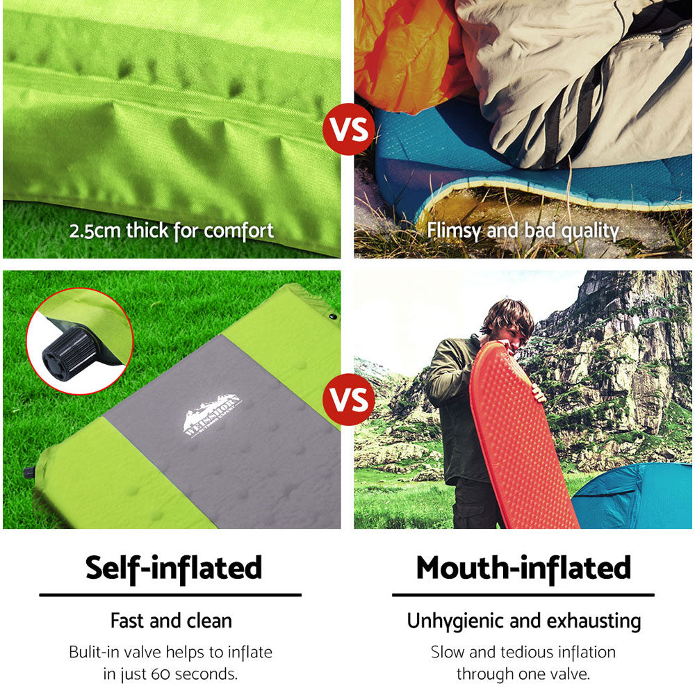 Weisshorn Self Inflating Mattress Camping Sleeping Mat Air Bed Pad Single Green-Outdoor > Camping-PEROZ Accessories