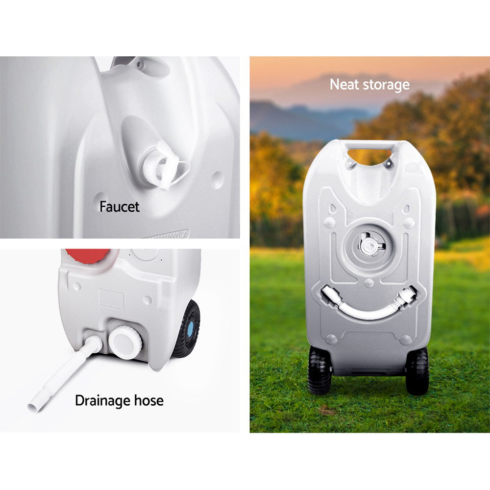 Weisshorn 40L Portable Wheel Water Tank - Grey-Outdoor > Camping-PEROZ Accessories