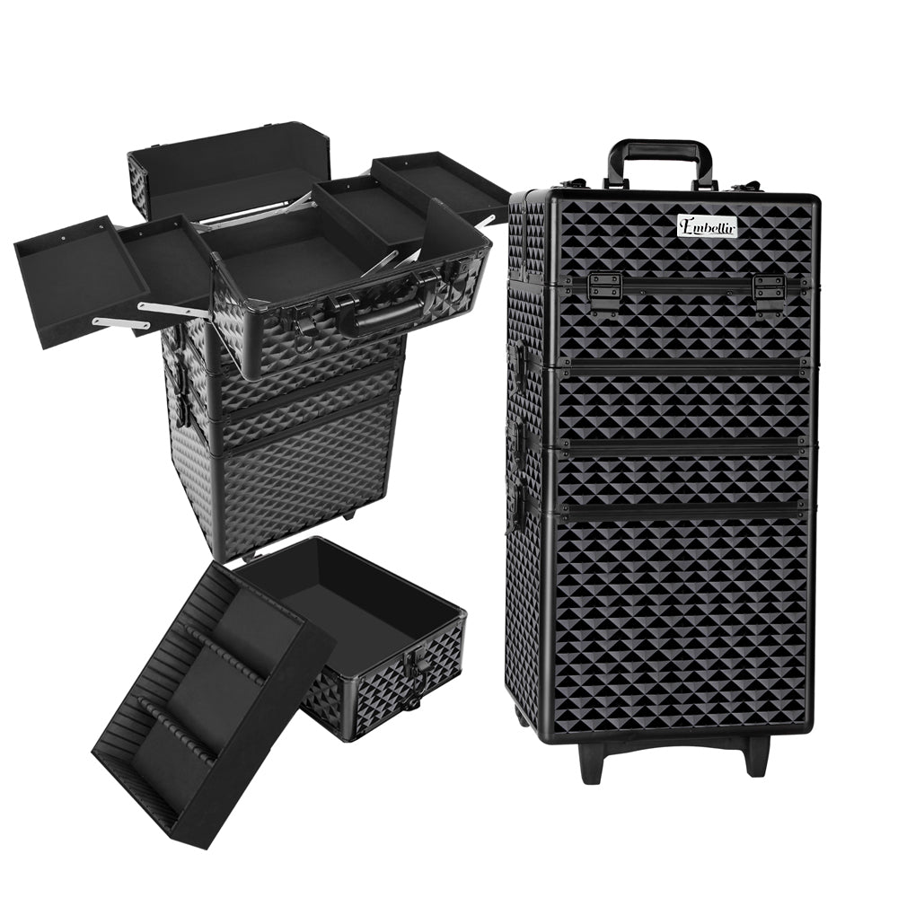 Embellir 7 in 1 Portable Cosmetic Beauty Makeup Trolley - Diamond Black-Health &amp; Beauty &gt; Cosmetic Storage-PEROZ Accessories