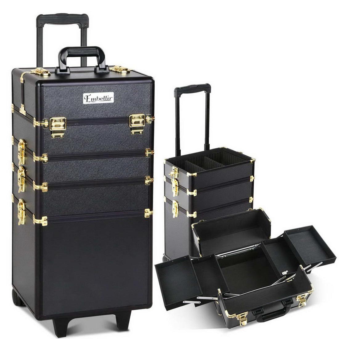 Embellir 7 in 1 Portable Cosmetic Beauty Makeup Trolley - Black &amp; Gold-Health &amp; Beauty &gt; Cosmetic Storage-PEROZ Accessories