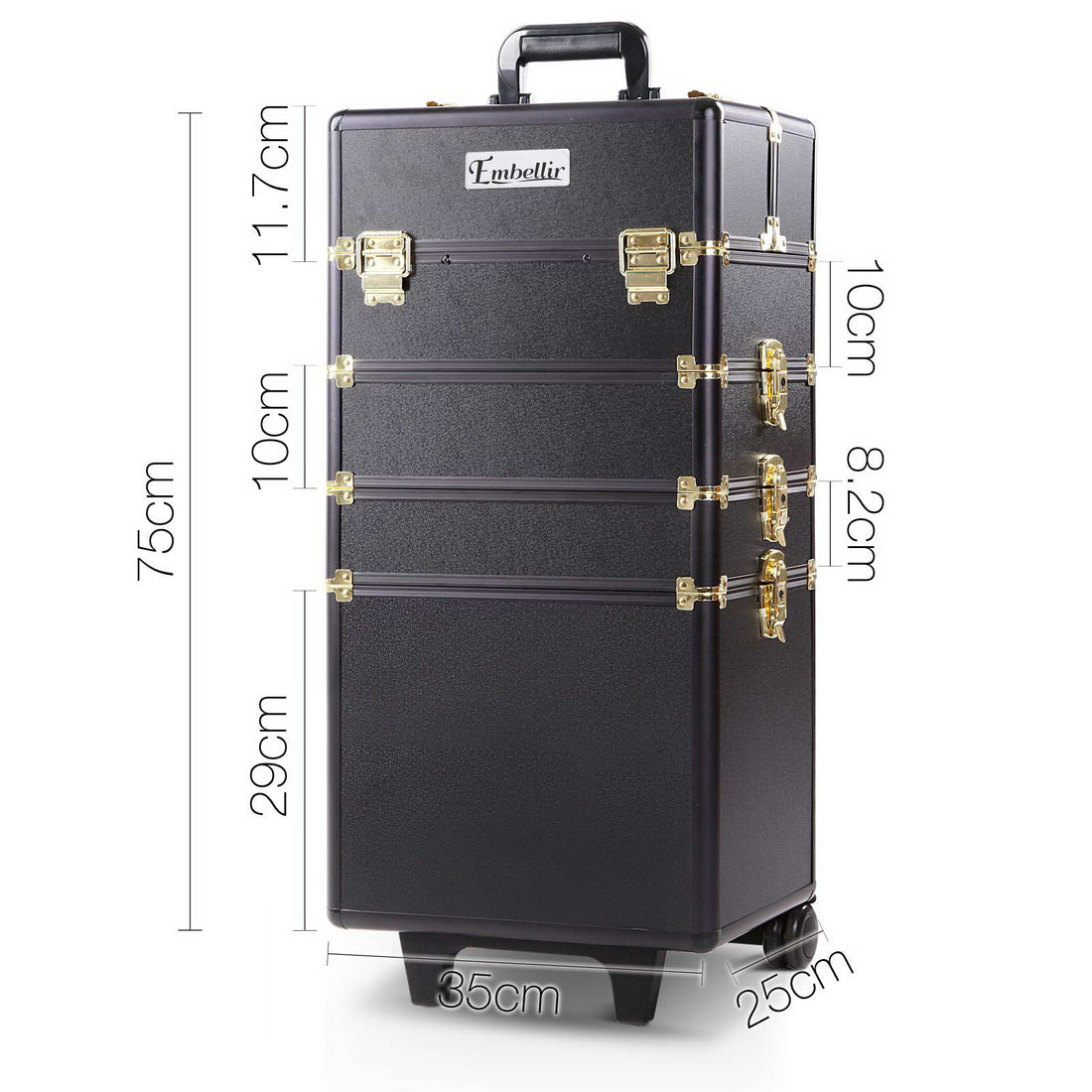 Embellir 7 in 1 Portable Cosmetic Beauty Makeup Trolley - Black &amp; Gold-Health &amp; Beauty &gt; Cosmetic Storage-PEROZ Accessories