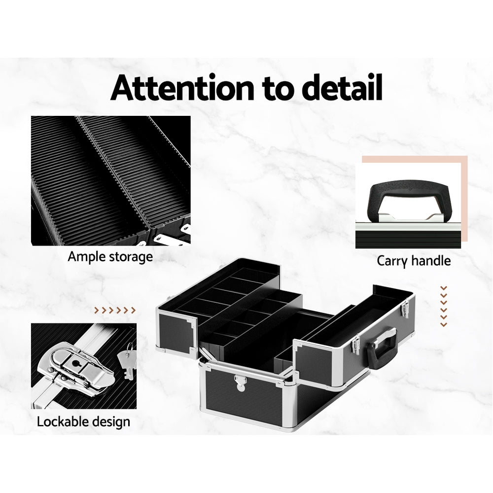 Embellir Portable Cosmetic Beauty Makeup Case- Black-Health & Beauty > Makeup-PEROZ Accessories