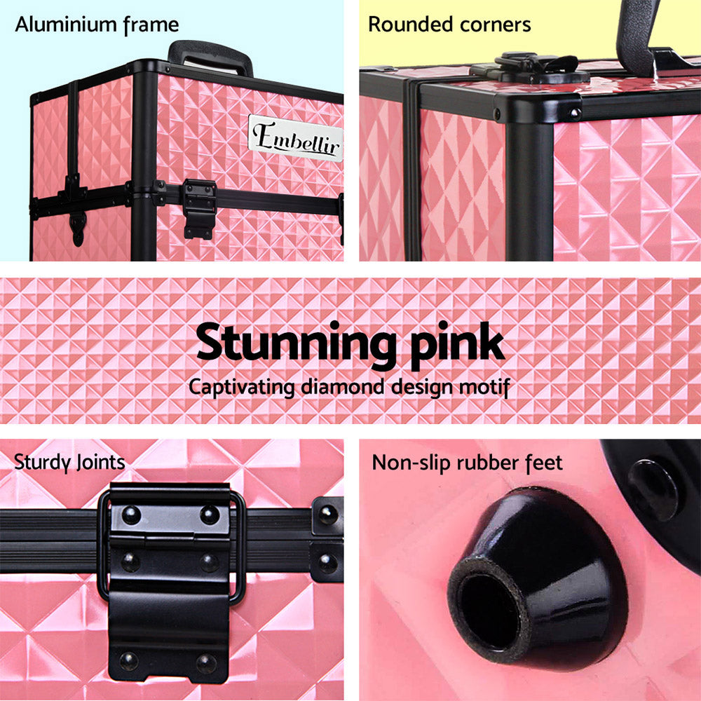 Embellir Portable Cosmetic Beauty Makeup Case - Diamond Pink-Health &amp; Beauty &gt; Makeup-PEROZ Accessories
