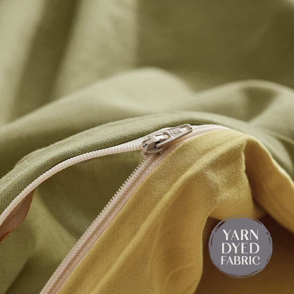 Cosy Club Washed Cotton Quilt Set Yellow Lime Double-Quilt Set-PEROZ Accessories