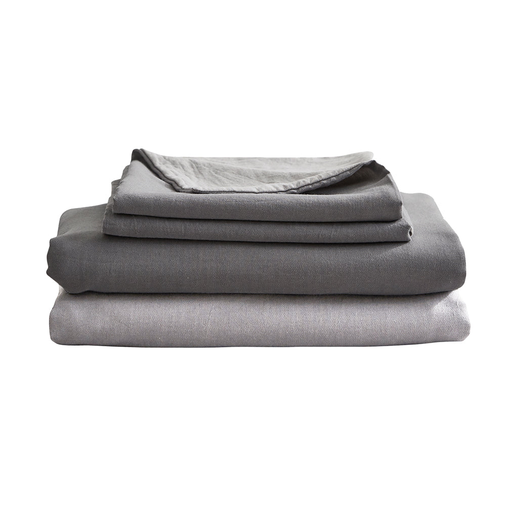 Cosy Club Washed Cotton Sheet Set Grey Double-Bed Sheets-PEROZ Accessories