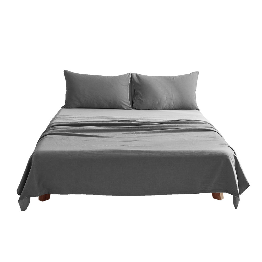 Cosy Club Washed Cotton Sheet Set Grey Double-Bed Sheets-PEROZ Accessories