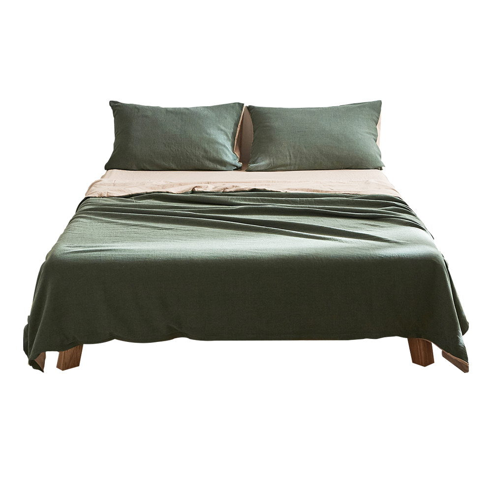Cosy Club Sheet Set Cotton Sheets Single Green Beige-Bed Sheets-PEROZ Accessories