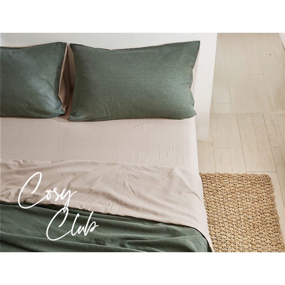 Cosy Club Sheet Set Cotton Sheets Single Green Beige-Bed Sheets-PEROZ Accessories