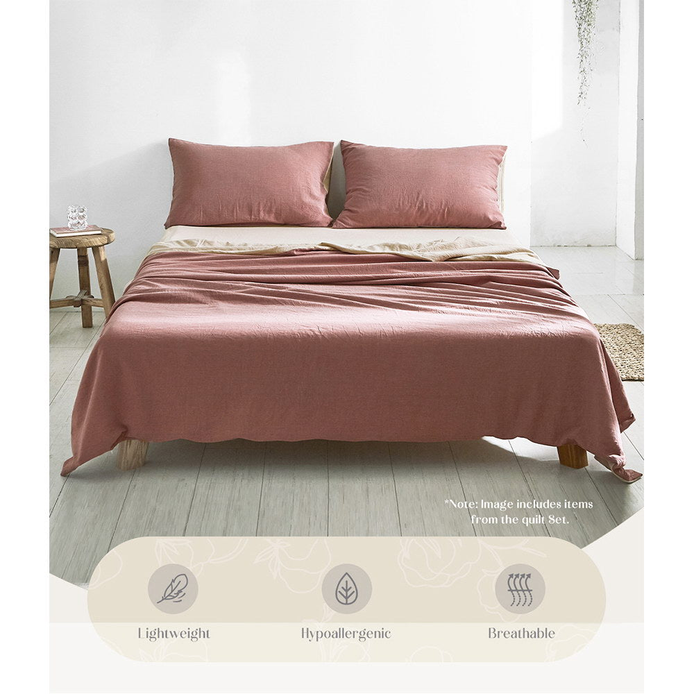 Cosy Club Sheet Set Cotton Sheets Single Red Beige-Bed Sheets-PEROZ Accessories