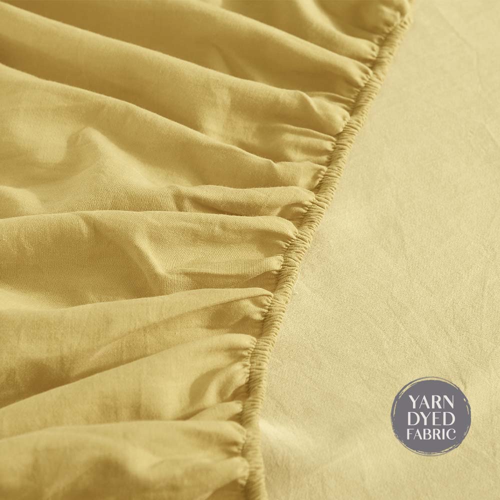 Cosy Club Washed Cotton Sheet Set Single Yellow-Bed Sheets-PEROZ Accessories