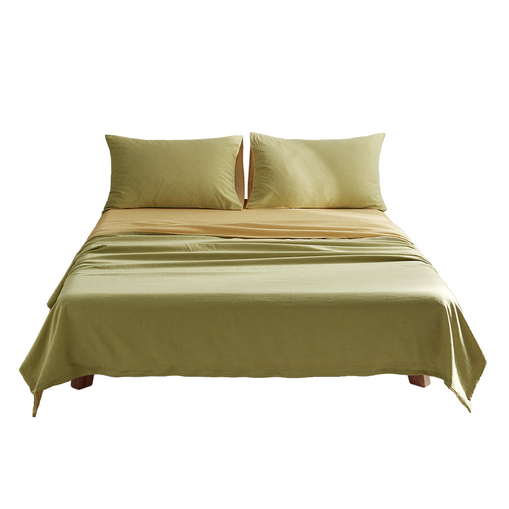 Cosy Club Washed Cotton Sheet Set Single Yellow-Bed Sheets-PEROZ Accessories