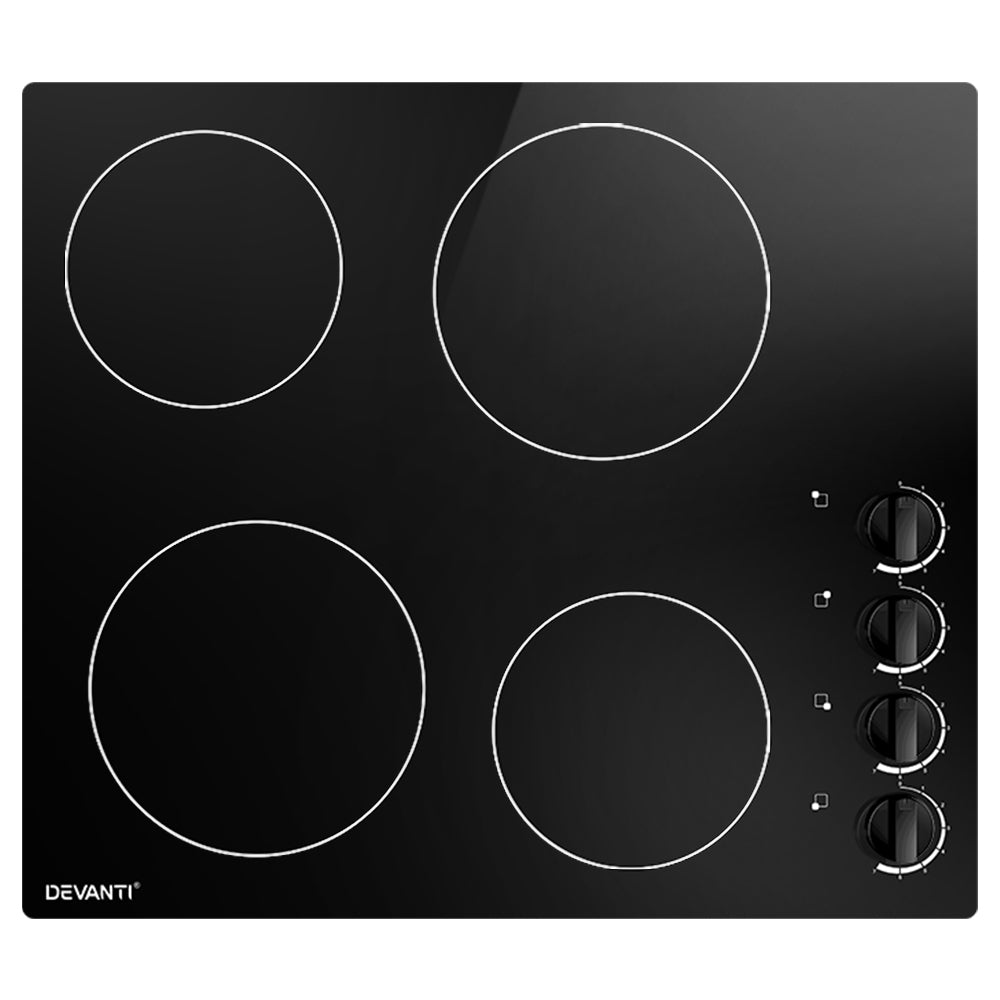 Devanti Ceramic Cooktop 60cm Electric Kitchen Burner Cooker 4 Zone Knobs Control-Appliances > Kitchen Appliances-PEROZ Accessories