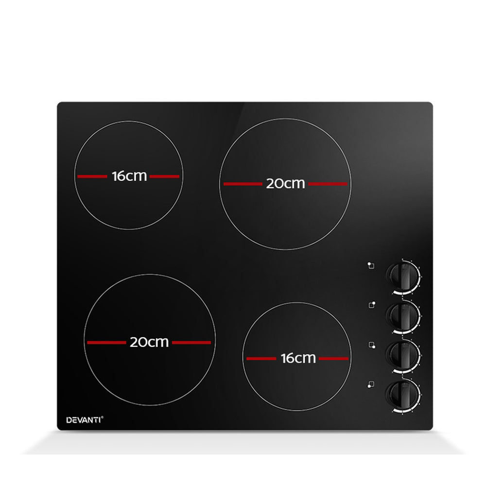 Devanti Ceramic Cooktop 60cm Electric Kitchen Burner Cooker 4 Zone Knobs Control-Appliances > Kitchen Appliances-PEROZ Accessories