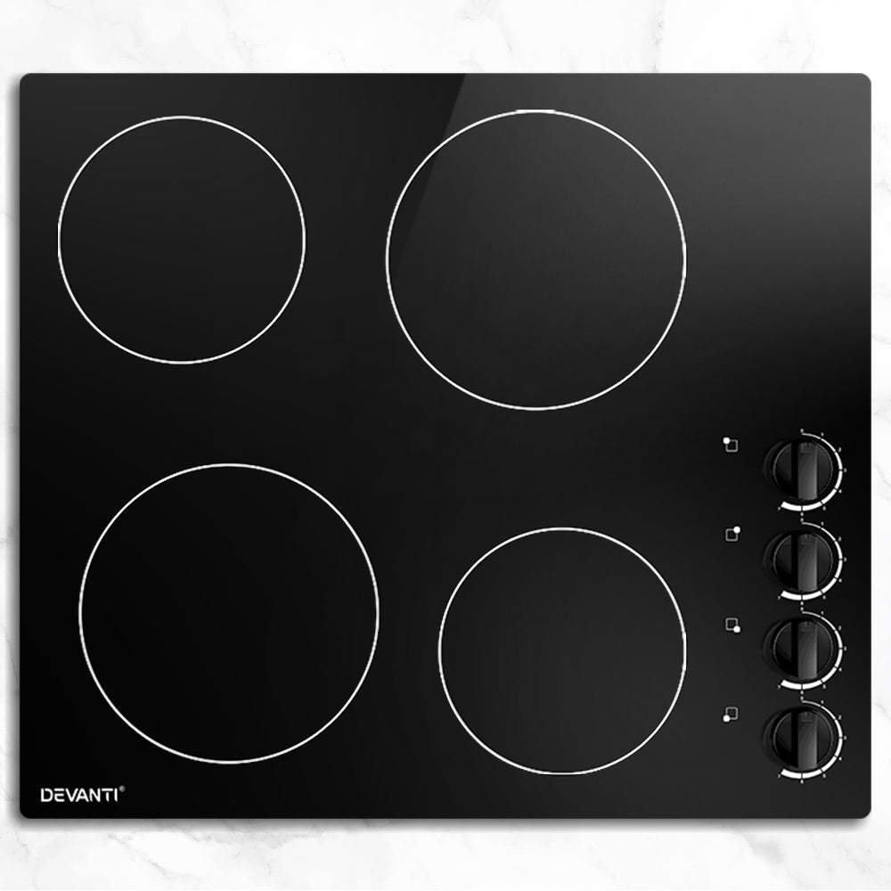 Devanti Ceramic Cooktop 60cm Electric Kitchen Burner Cooker 4 Zone Knobs Control-Appliances > Kitchen Appliances-PEROZ Accessories
