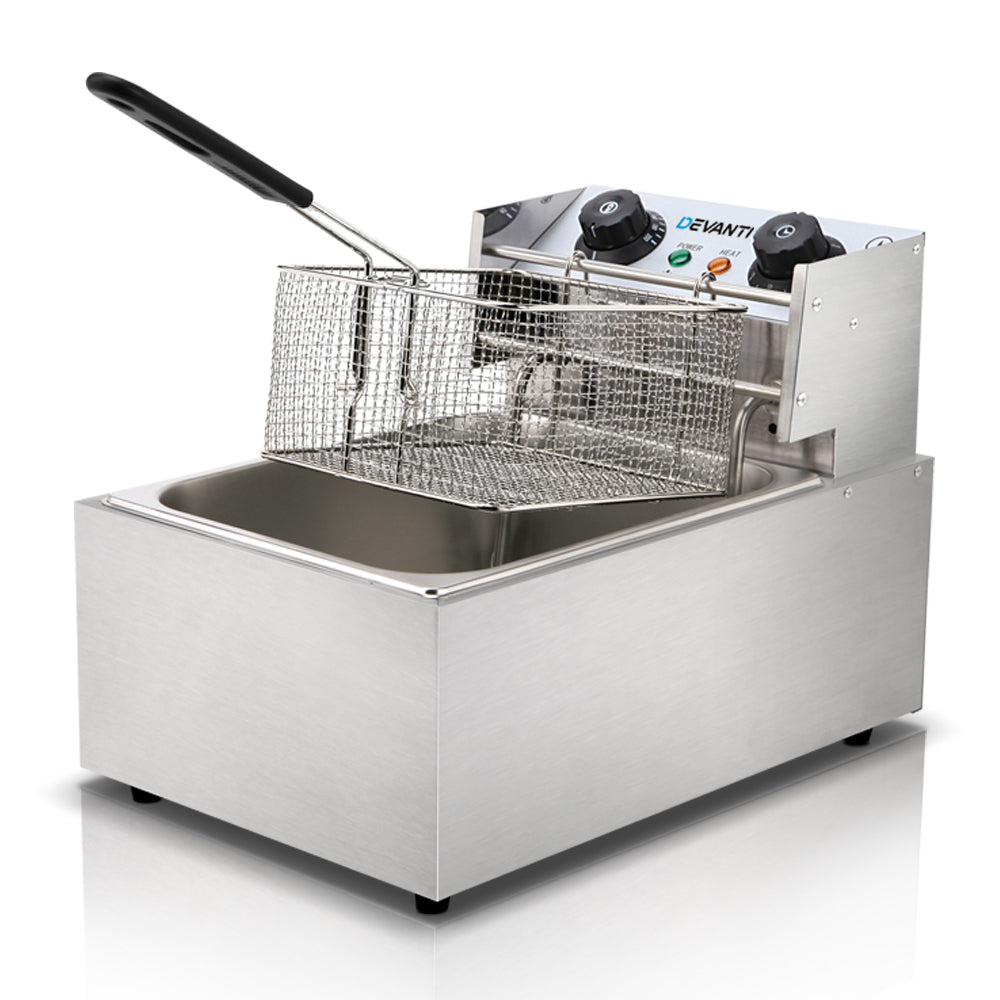Devanti Commercial Electric Single Deep Fryer - Silver-Appliances > Kitchen Appliances-PEROZ Accessories