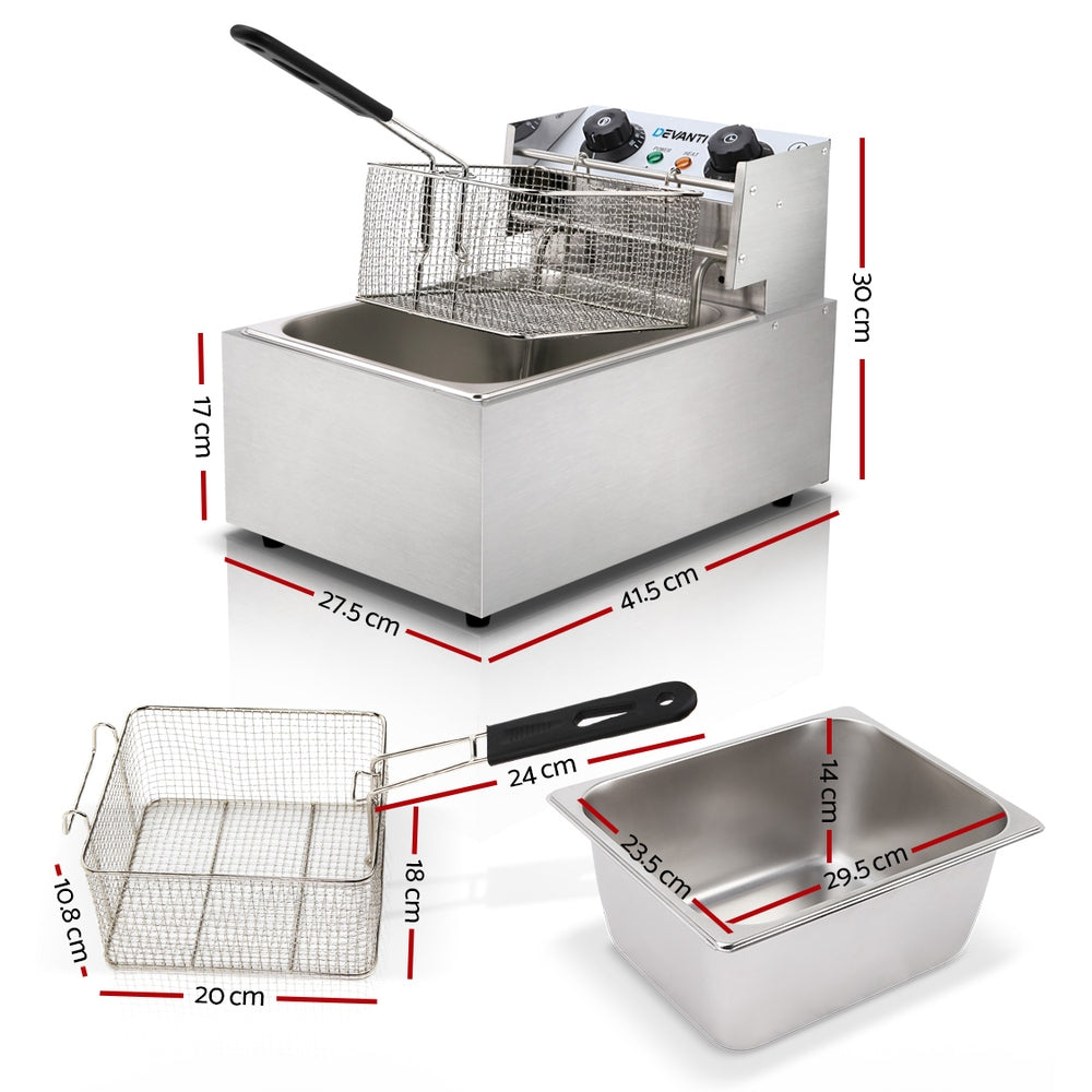 Devanti Commercial Electric Single Deep Fryer - Silver-Appliances > Kitchen Appliances-PEROZ Accessories