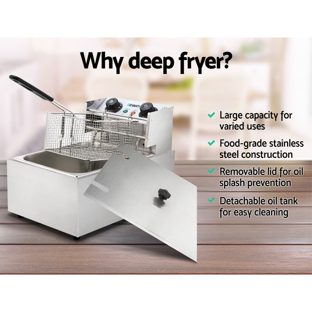 Devanti Commercial Electric Single Deep Fryer - Silver-Appliances > Kitchen Appliances-PEROZ Accessories