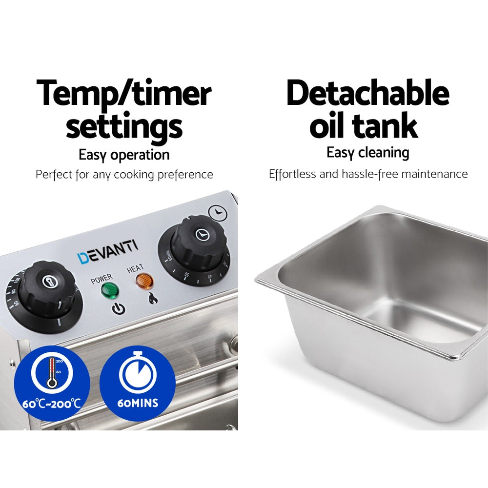 Devanti Commercial Electric Single Deep Fryer - Silver-Appliances > Kitchen Appliances-PEROZ Accessories