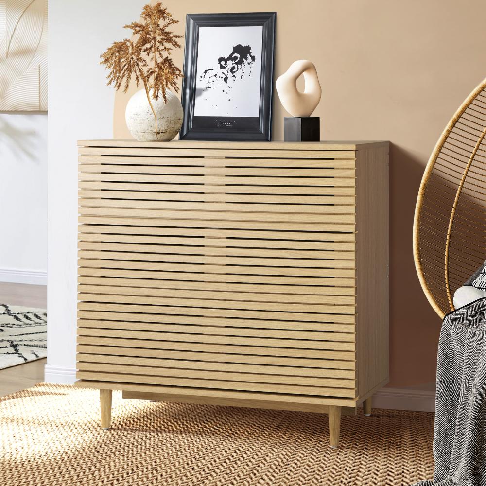 Oikiture 3 Chest of Drawers Tallboy Cabinet Bedroom Clothes Unique Furniture-Chest of Drawers-PEROZ Accessories