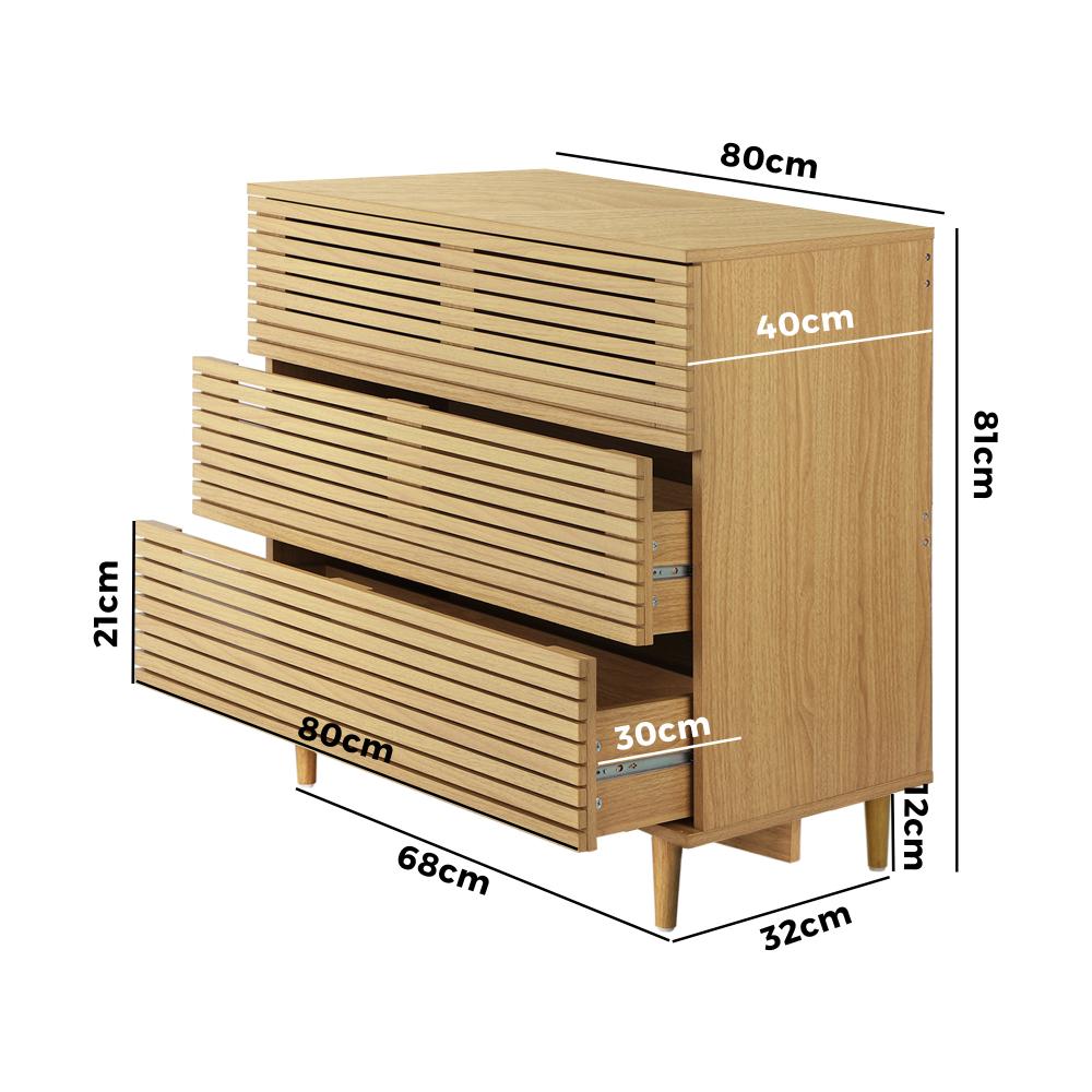 Oikiture 3 Chest of Drawers Tallboy Cabinet Bedroom Clothes Unique Furniture-Chest of Drawers-PEROZ Accessories
