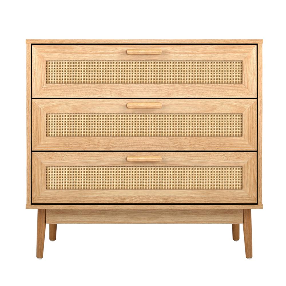 Oikiture 3 Chest of Drawers Tallboy Cabinet Clothes Storage Rattan Furniture-Chest of Drawers-PEROZ Accessories