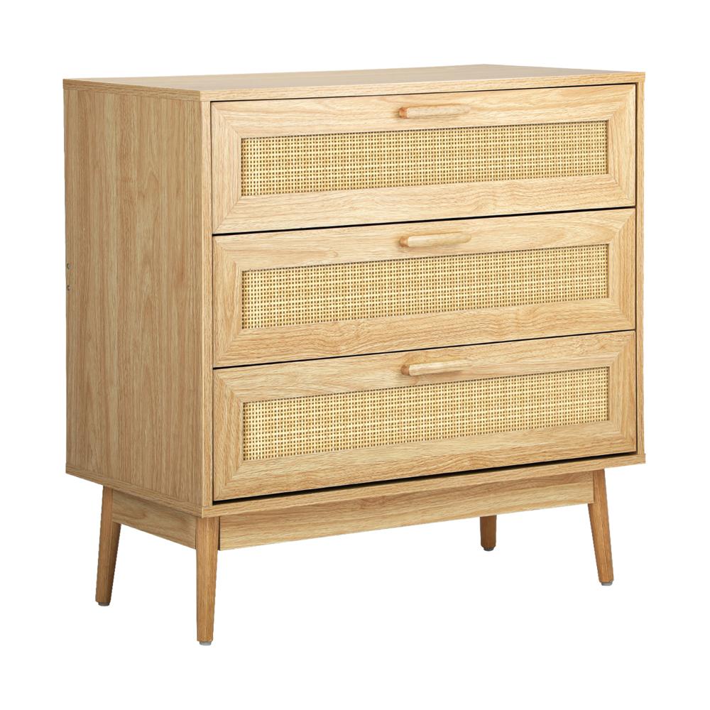 Oikiture 3 Chest of Drawers Tallboy Cabinet Clothes Storage Rattan Furniture-Chest of Drawers-PEROZ Accessories
