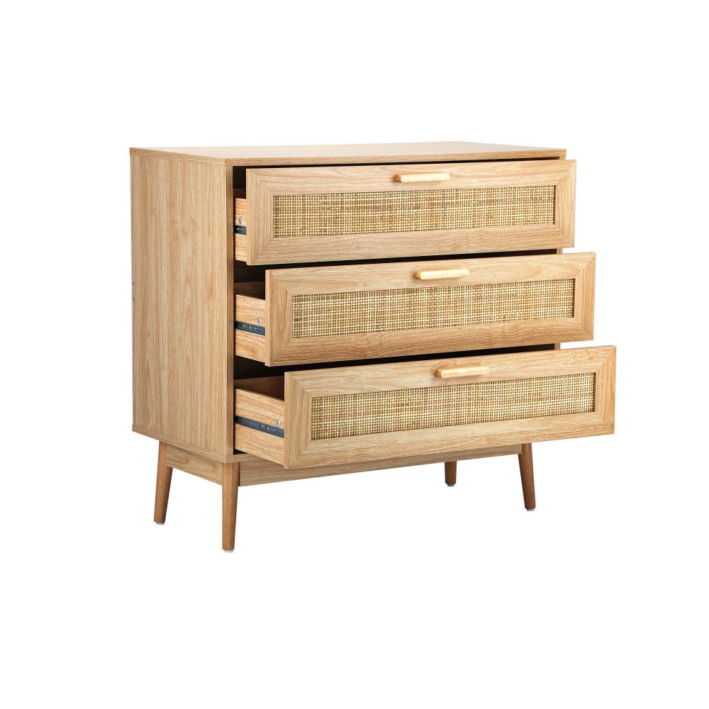 Oikiture 3 Chest of Drawers Tallboy Cabinet Clothes Storage Rattan Furniture-Chest of Drawers-PEROZ Accessories