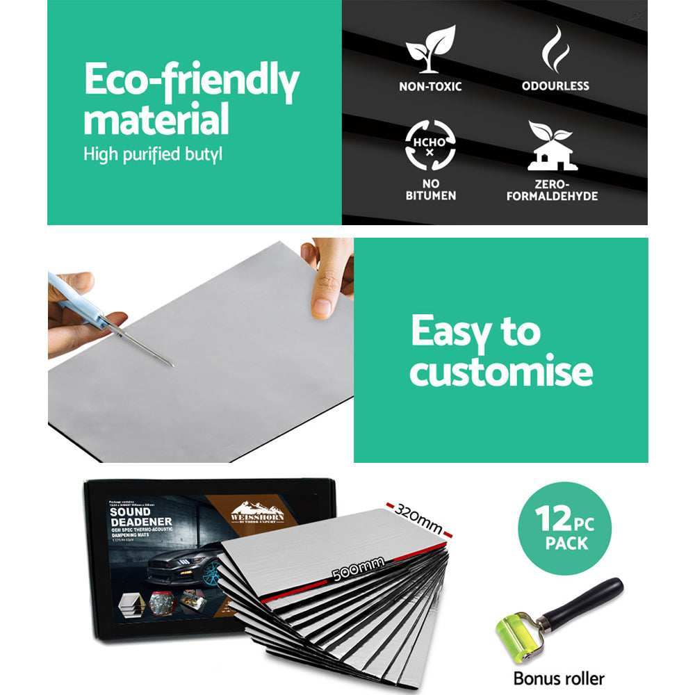 Weisshorn Butyl Car Sound Deadener Mat Heat Insulation Sound Deadening 32CM X 50CM X 12pcs-Auto Accessories > Auto Accessories Others-PEROZ Accessories