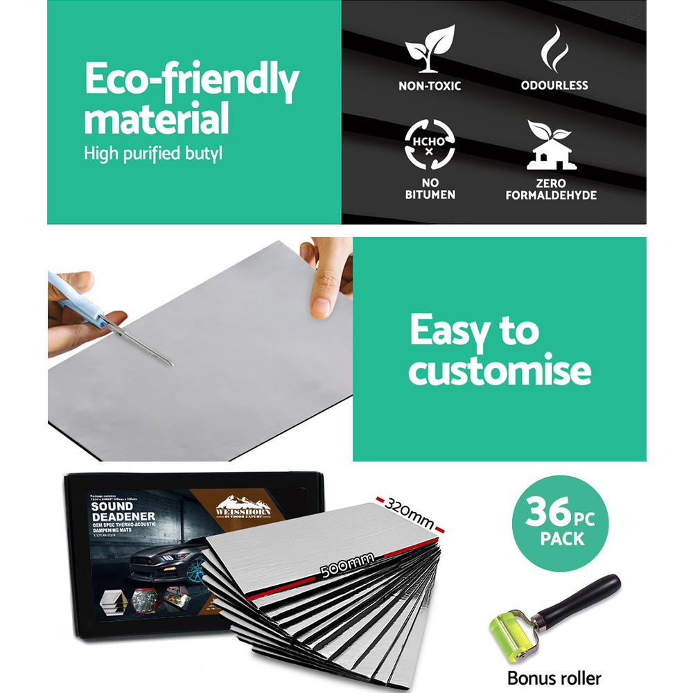 Weisshorn 36PCS 32CM X 50CM Car Sound Deadener Butyl Noise Insulation Heat Proof Self-adhesive-Auto Accessories > Auto Accessories Others-PEROZ Accessories