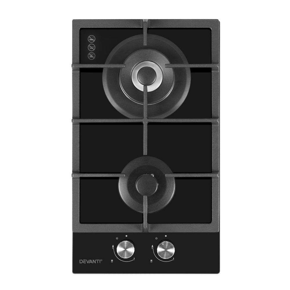 Devanti Gas Cooktop 30cm Gas Stove Cooker 2 Burner Cook Top Konbs NG LPG Black-Appliances > Kitchen Appliances-PEROZ Accessories