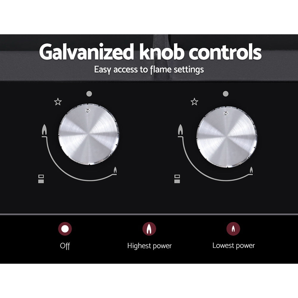 Devanti Gas Cooktop 30cm Gas Stove Cooker 2 Burner Cook Top Konbs NG LPG Black-Appliances > Kitchen Appliances-PEROZ Accessories