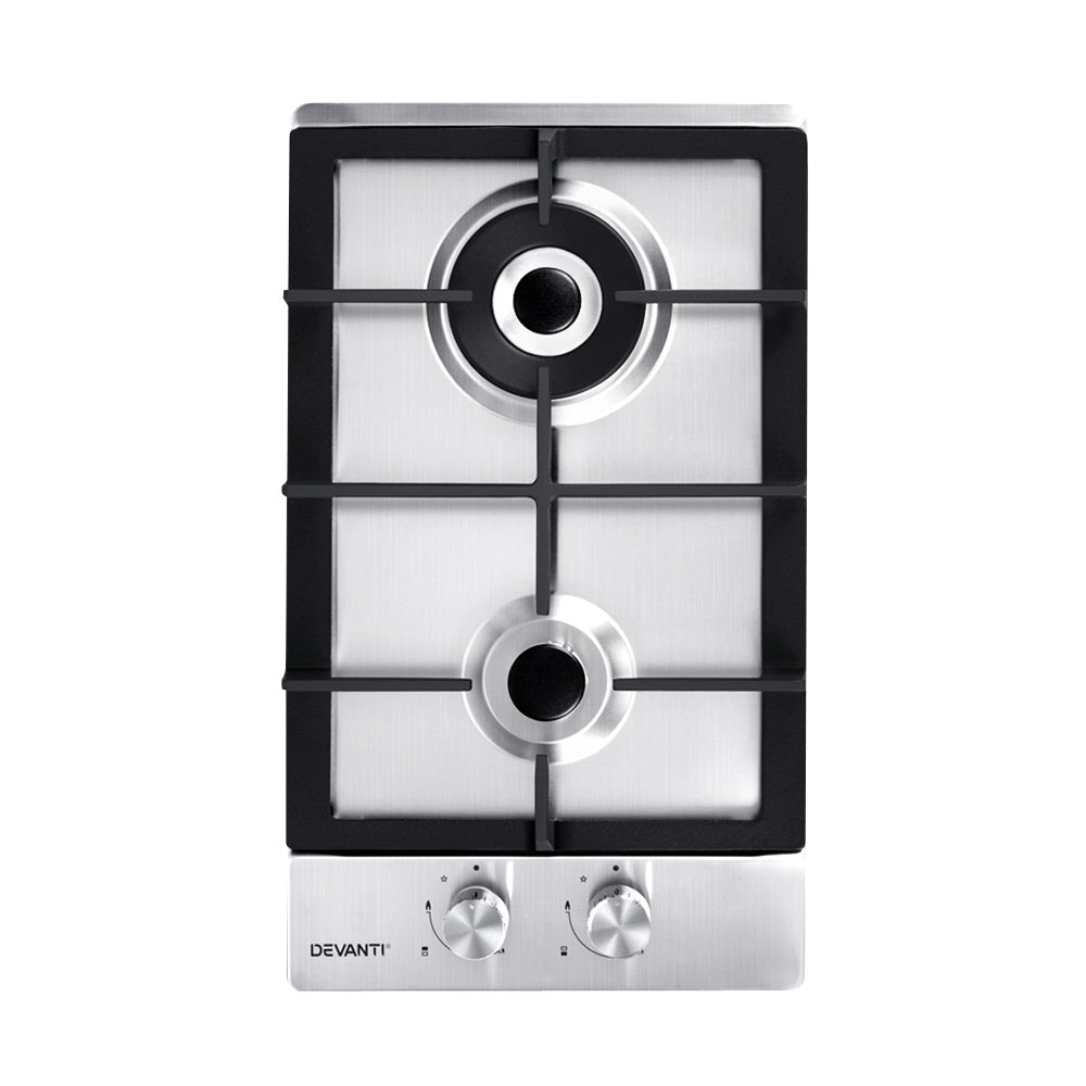 Devanti Gas Cooktop 30cm Gas Stove Cooker 2 Burner Cook Top Konbs NG LPG Steel-Appliances > Kitchen Appliances-PEROZ Accessories