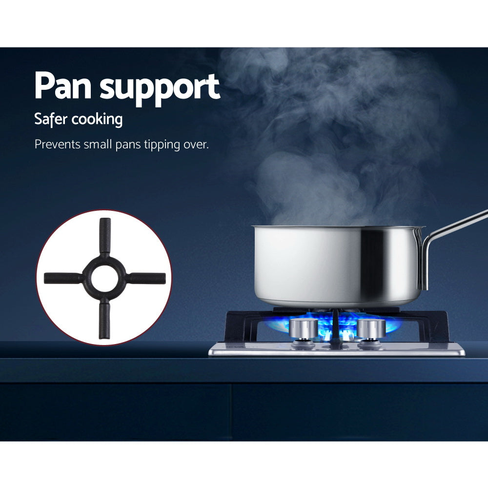 Devanti Gas Cooktop 30cm Gas Stove Cooker 2 Burner Cook Top Konbs NG LPG Steel-Appliances > Kitchen Appliances-PEROZ Accessories