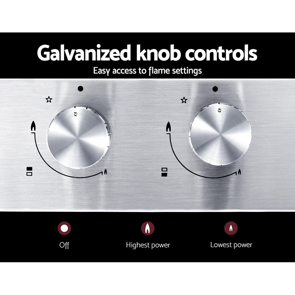 Devanti Gas Cooktop 30cm Gas Stove Cooker 2 Burner Cook Top Konbs NG LPG Steel-Appliances > Kitchen Appliances-PEROZ Accessories