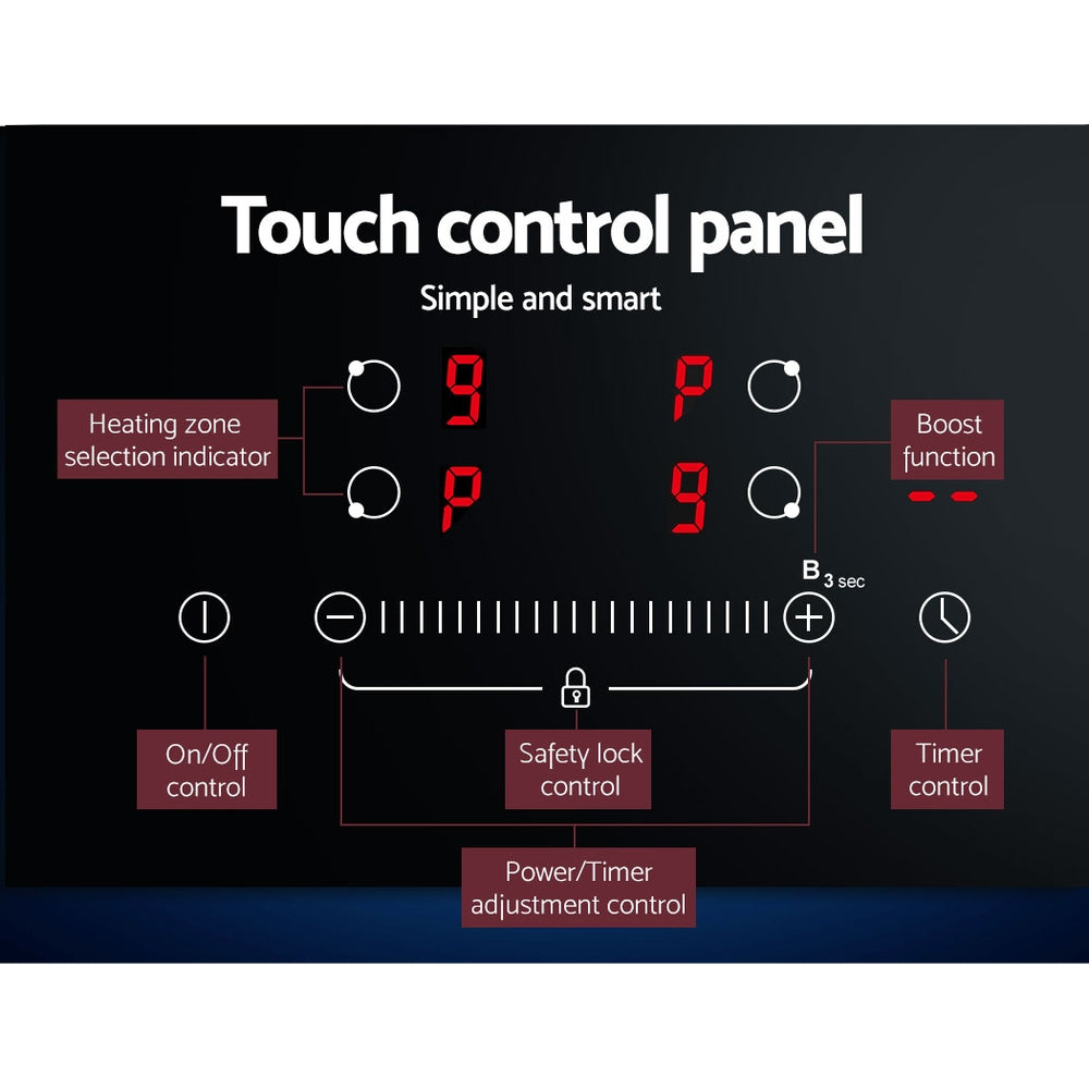 Devanti Electric Induction Cooktop 60cm Ceramic 4 Zones Stove Cook Top Hot Plate-Appliances > Kitchen Appliances-PEROZ Accessories