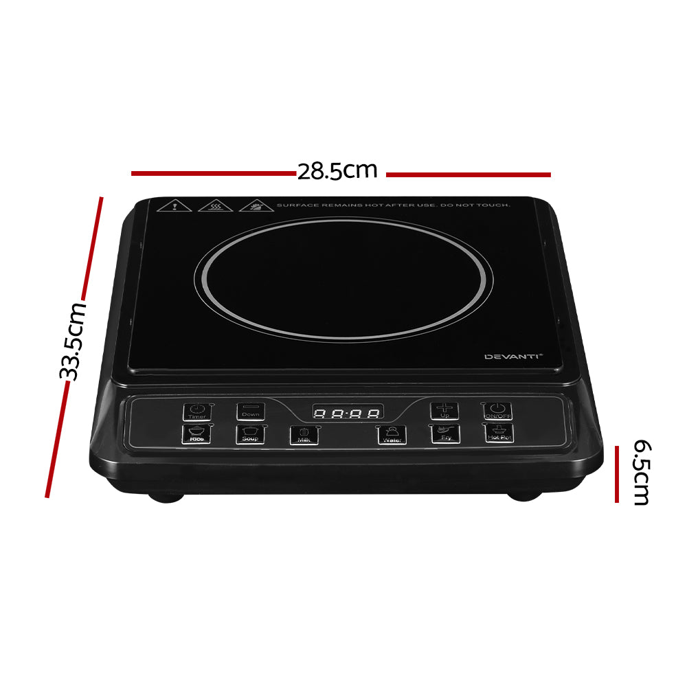 Devanti Electric Induction Cooktop Portable Cook Top Ceramic Kitchen Hot Plate-Appliances > Kitchen Appliances-PEROZ Accessories