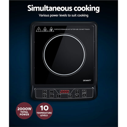 Devanti Electric Induction Cooktop Portable Cook Top Ceramic Kitchen Hot Plate-Appliances &gt; Kitchen Appliances-PEROZ Accessories