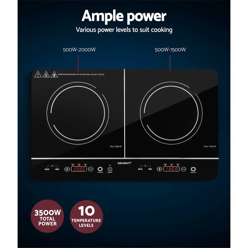 Devanti Electric Induction Cooktop 60cm Portable Kitchen Ceramic Glass Cooker-Appliances > Kitchen Appliances-PEROZ Accessories