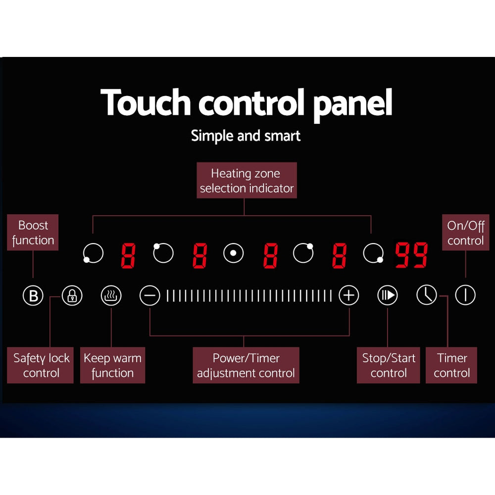 Devanti Induction Cooktop 90cm Electric Cooker Ceramic 5 Zones Stove Hot Plate-Appliances > Kitchen Appliances-PEROZ Accessories