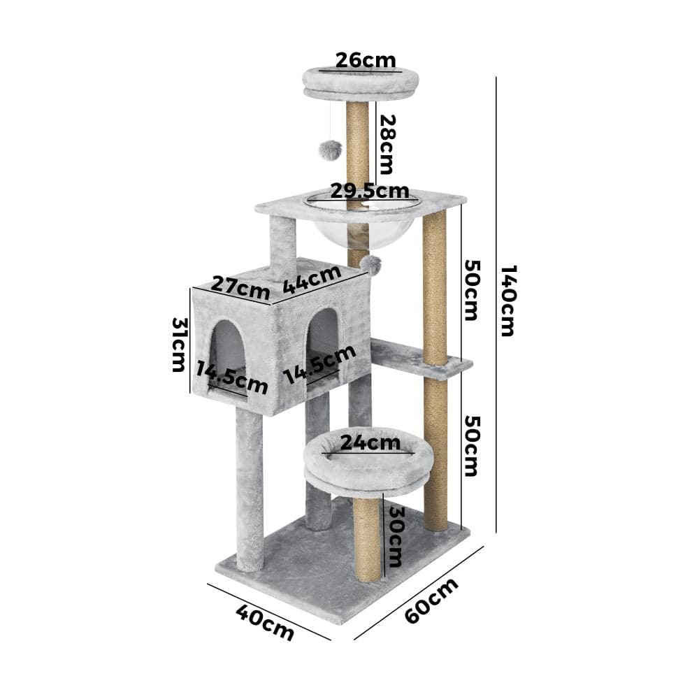 Alopet 140cm Cat Tree, Grey Cat Tower Cat Scratching Post-Cat Tree-PEROZ Accessories