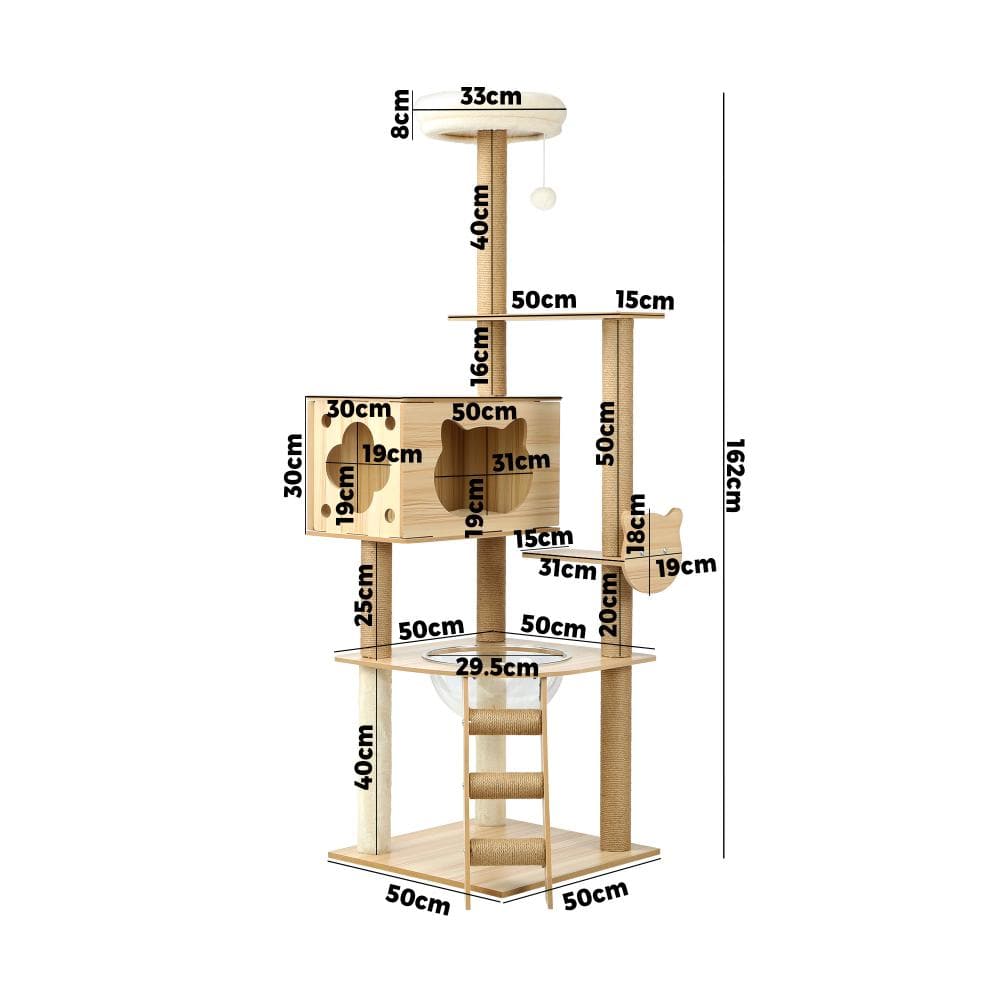 Alopet 162cm Wooden Cat Tree with Ladder, Cat Condo and Scratching Post Cat Tower-Cat Tree-PEROZ Accessories