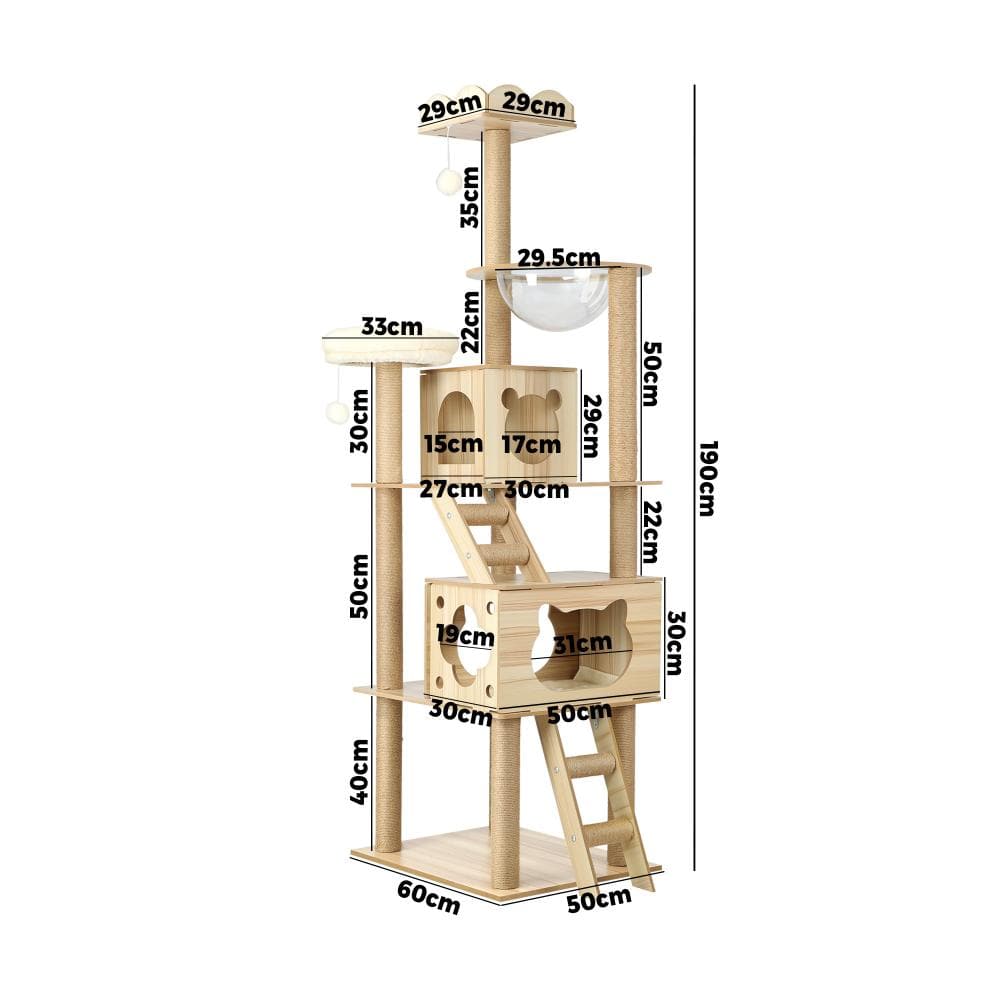 Alopet 190cm Wooden Cat Tree with Ladder, Cat Condo and Scratching Post Cat Tower-Cat Tree-PEROZ Accessories