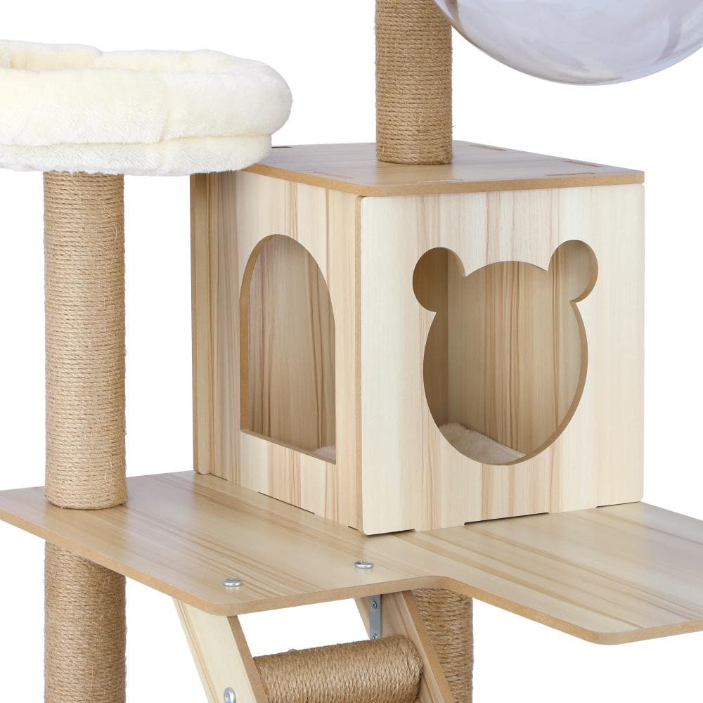 Alopet 190cm Wooden Cat Tree with Ladder, Cat Condo and Scratching Post Cat Tower-Cat Tree-PEROZ Accessories