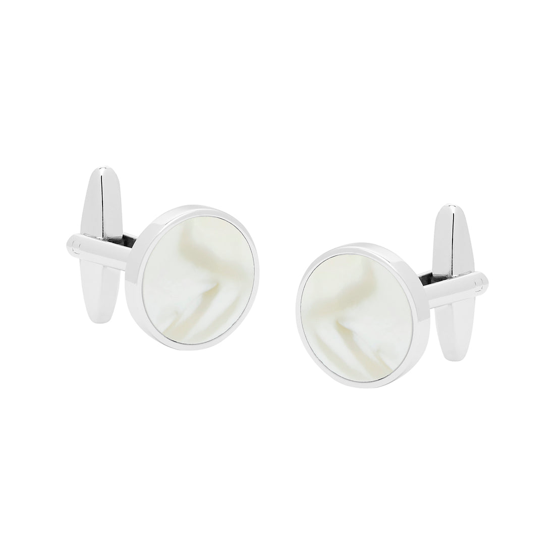 CUFFLINKS. Nickel Polished. Mother of Pearl. Round. Supplied in case.-Cufflinks-PEROZ Accessories