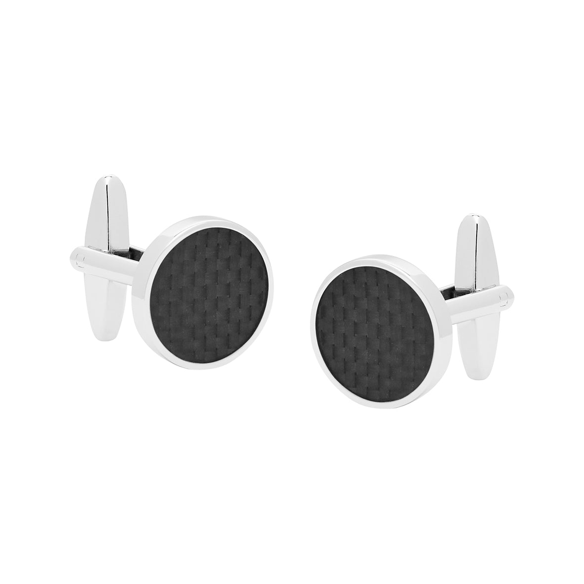 CUFFLINKS. Nickel Polished. Black Carbon Fibre. Round. Supplied in case.-Cufflinks-PEROZ Accessories