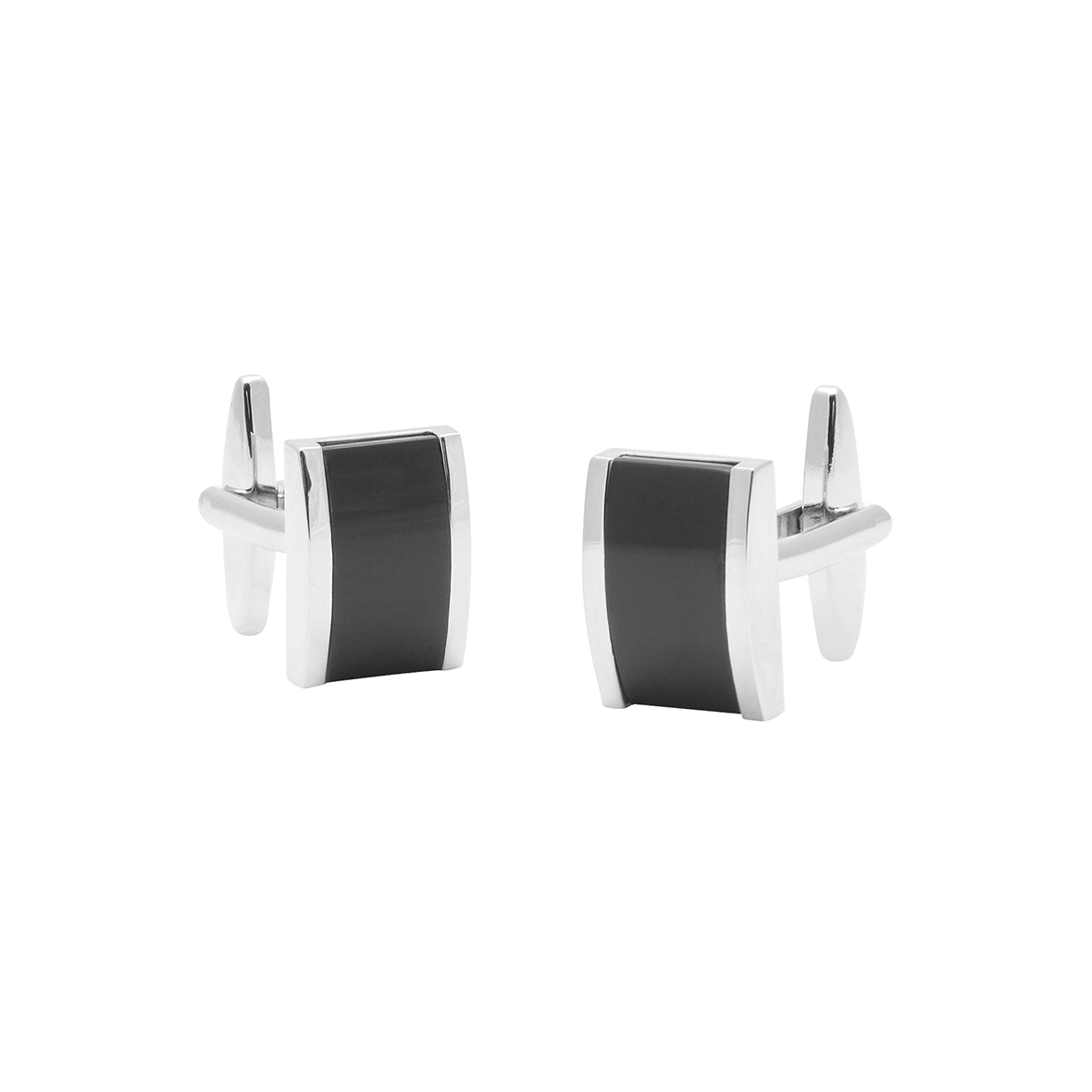 CUFFLINKS. Nickel Polished. Onyx. Rectangular. Supplied in case.-Cufflinks-PEROZ Accessories
