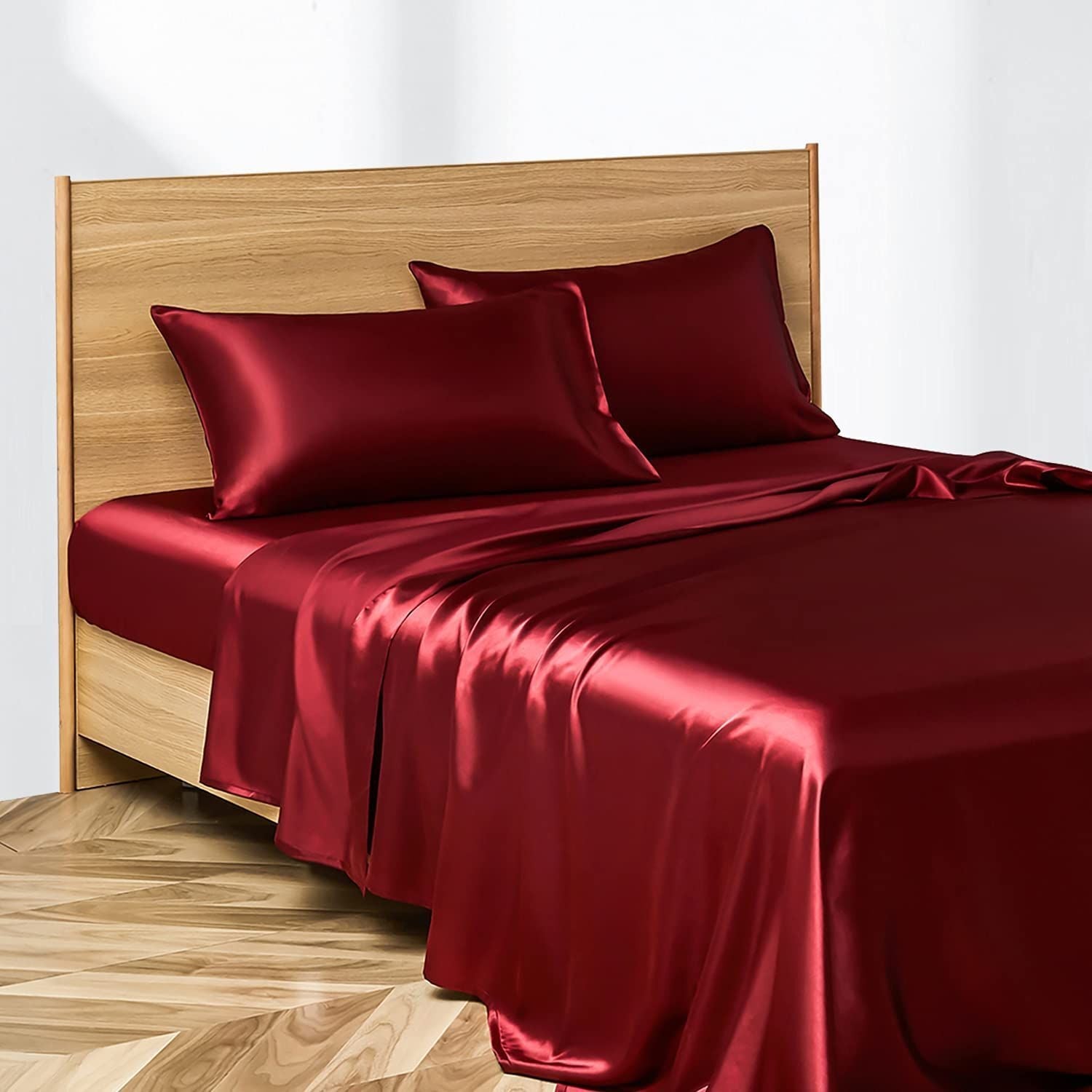 Anyhouz Fitted Sheet King Size Purple Luxury Silky Beddings Set with Pillow Cases-Beddings-PEROZ Accessories