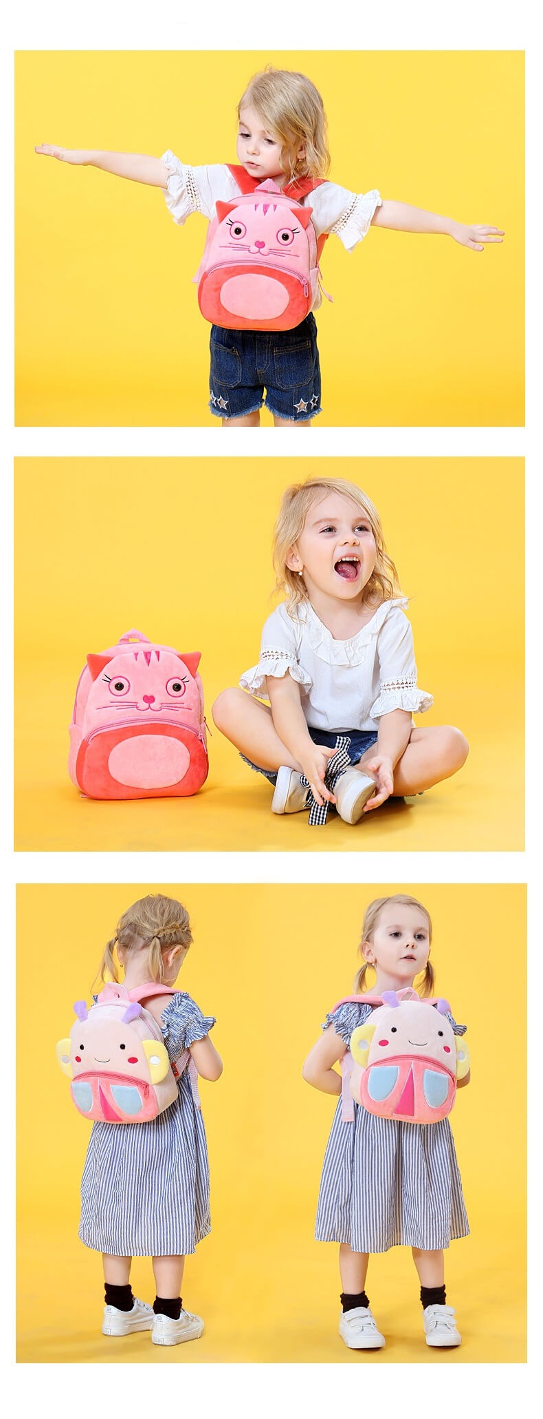 Anykidz 3D Pink Cat Kids School Backpack Cute Cartoon Animal Style Children Toddler Plush Bag Perfect Accessories For Boys and Girls-Backpacks-PEROZ Accessories