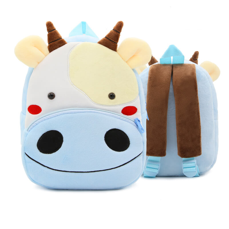 Anykidz 3D Light Blue Cows Kids School Backpack Cute Cartoon Animal Style Children Toddler Plush Bag Perfect Accessories For Boys and Girls-Backpacks-PEROZ Accessories