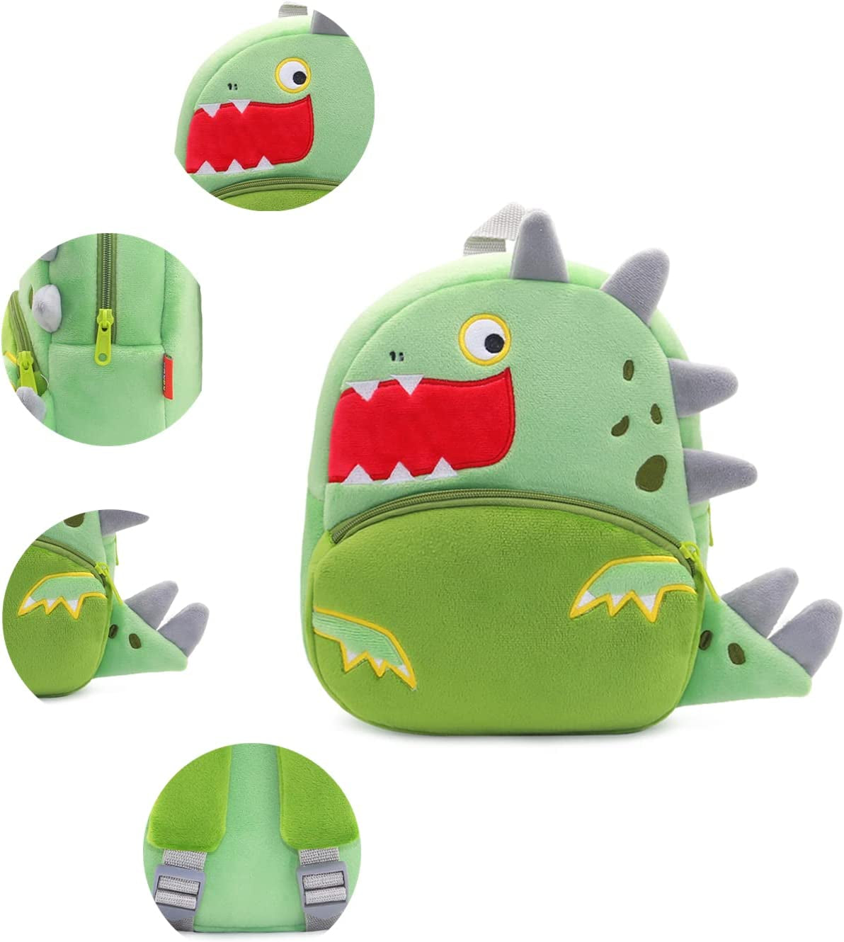 Anykidz 3D Green Big Mouth Dinosaur Kids School Backpack Cute Cartoon Animal Style Children Toddler Plush Bag Perfect Accessories For Boys and Girls-Backpacks-PEROZ Accessories